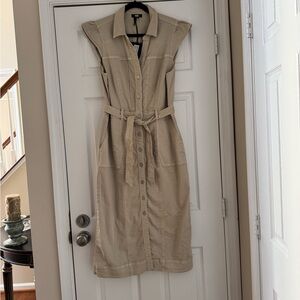 New Paige Beige Button-Down Belted Dress